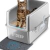 Aothey Stainless Steel Litter Box with Metal Lid and Scoop - Enclosed Metal Litter Box for Large Cats, Rust-Resistant, Odor-Control, Easy to Clean, Durable & Long-Lasting with Round Edge (XXL)